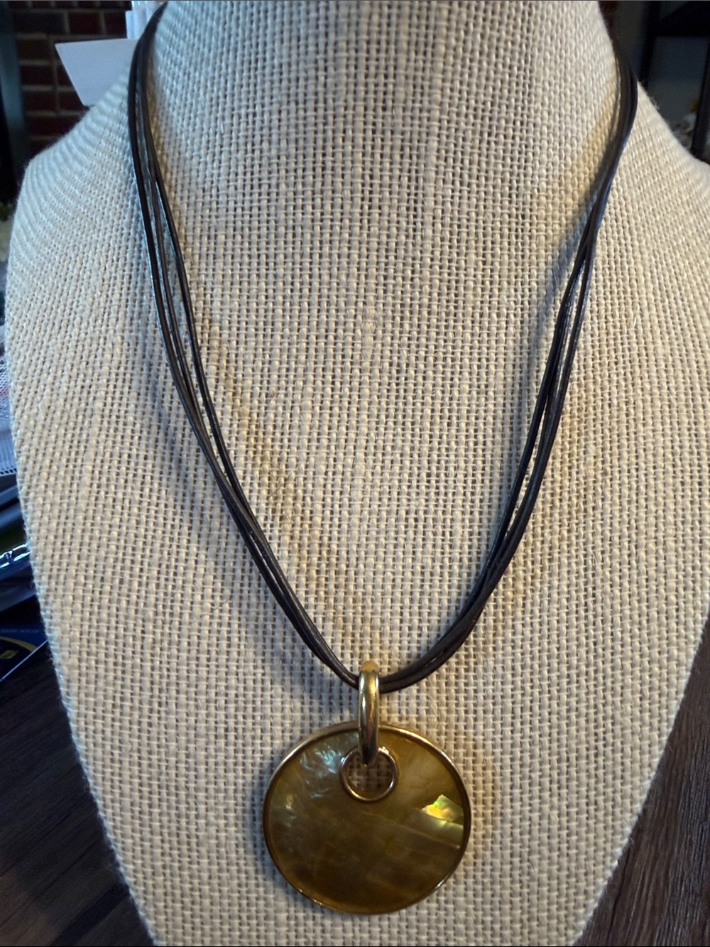 Lia Sophia Black Cord Necklace with Gold-Tone Disc Pendant